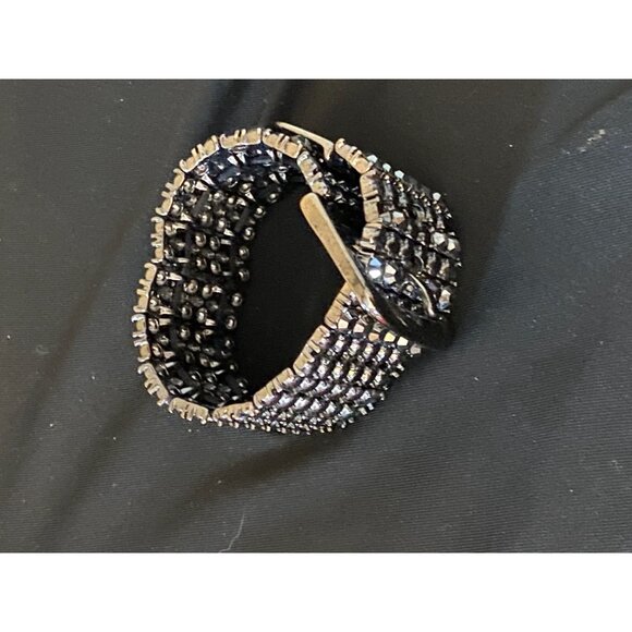 Set of 2 Vintage Magnetic Bracelets Gold Woven & Black Rhinestone Statement - Picture 7 of 9